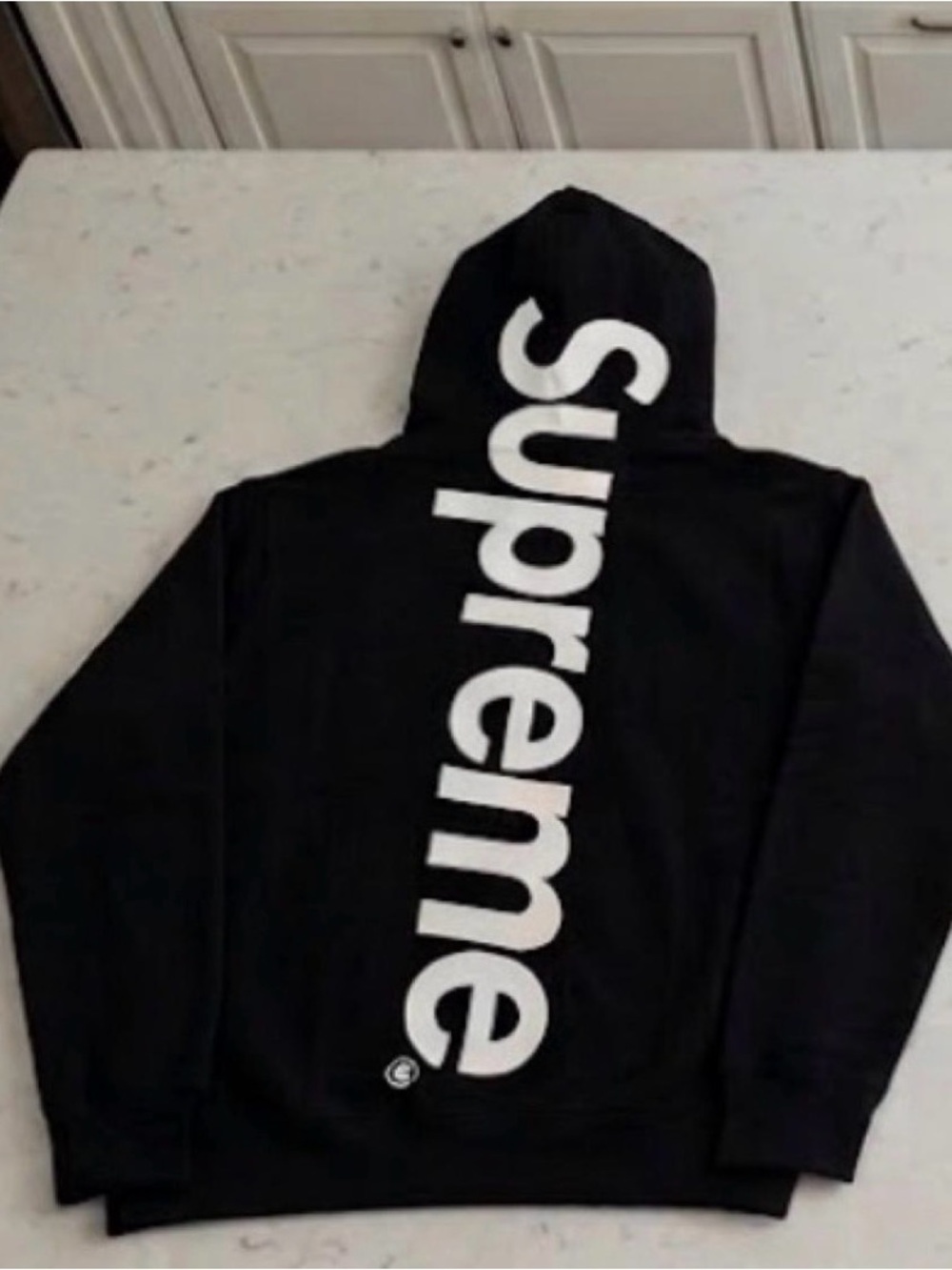 Supreme Black Zip-Up Hoodie with Vertical White Logo